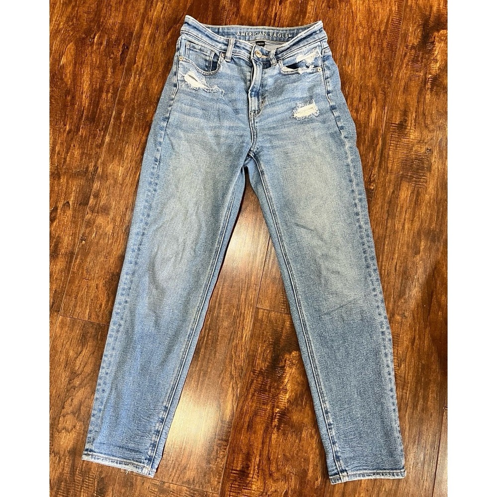 American Eagle Womens Size 0 Mid Rise Skinny Jeans Light Wash Distressed Stretch - Picture 5 of 7